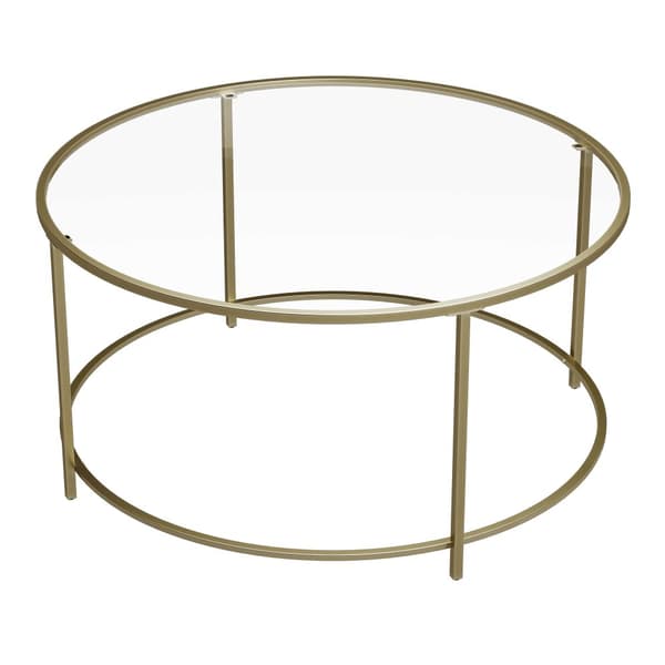 Runt soffbord, glasbord med stålram, vardagsrumsbord, soffbord, härdat glas, guld LGT21G