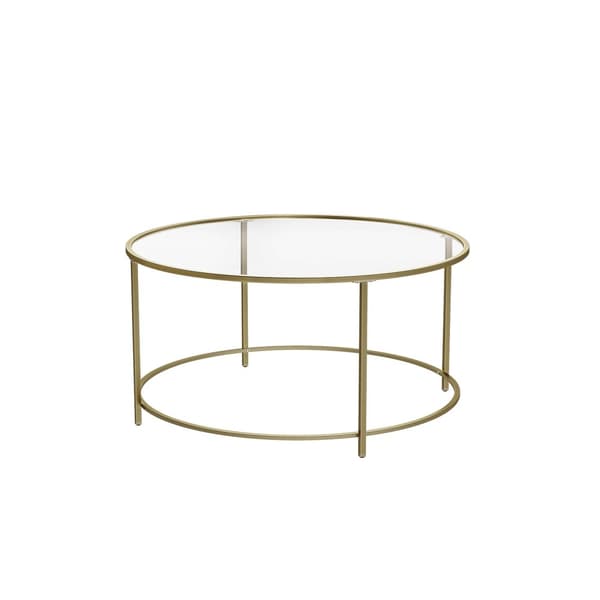 Runt soffbord, glasbord med stålram, vardagsrumsbord, soffbord, härdat glas, guld LGT21G