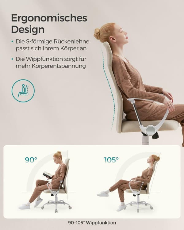 Kontorsstol, ergonomisk snurrstol, vadderad sits, tygklädd, justerbar och lutningsbar , Ljusgrå