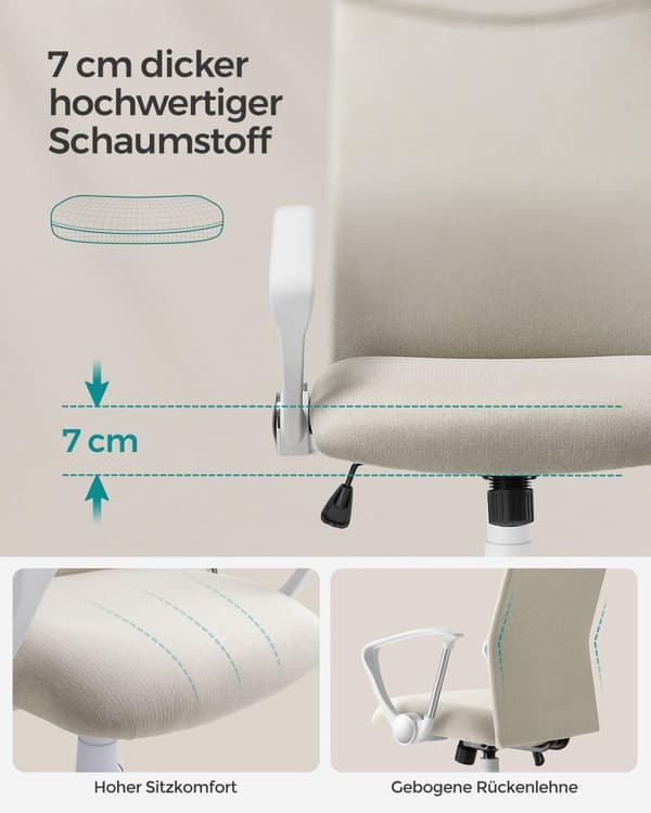 Kontorsstol, ergonomisk snurrstol, vadderad sits, tygklädd, justerbar och lutningsbar , Ljusgrå