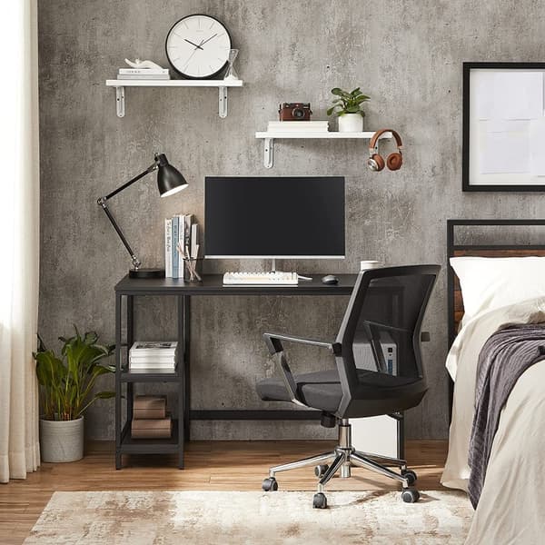 LWD047B16 Tietokonepöytä PC-pöytä Toimistopöytä, jossa on 2 hyllyä oikealla tai vasemmalla puolella toimistoon olohuoneeseen Teräsrunko Industrial De