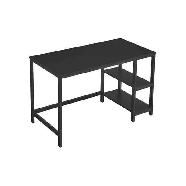 LWD047B16 Datorbord PC Desk Kontorsbord med 2 hyllor på höger eller vänster sida för kontor vardagsrum stålram industriell design svart
