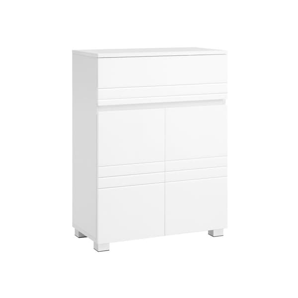 Badeværelsesskab, skænkeskab, med skuffe, 2 døre, justerbar hylde, til entre, 60 x 30 x 80 cm, hvid BBK140W01
