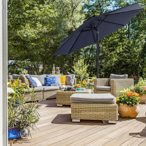 290 cm haveparasol, UPF 50+, solafskærmning, 30° hældning i 2 retninger, håndsving til åbning og lukning, til udendørs haver, pool, balkon, terrasse,