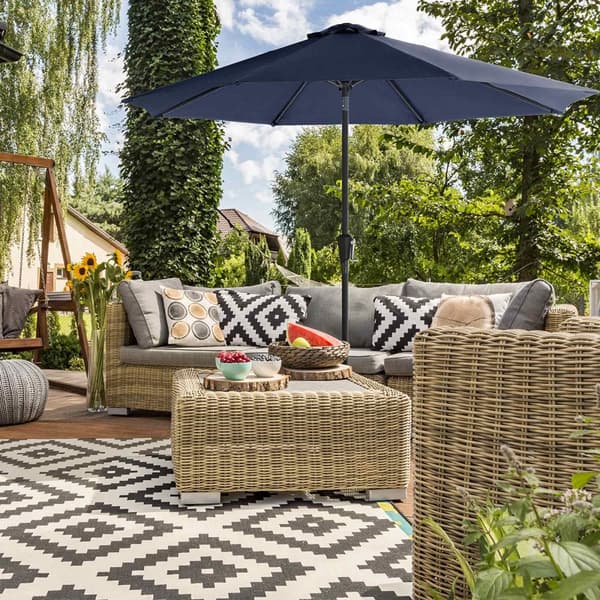 290 cm haveparasol, UPF 50+, solafskærmning, 30° hældning i 2 retninger, håndsving til åbning og lukning, til udendørs haver, pool, balkon, terrasse,