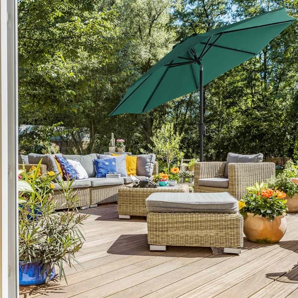 290 cm haveparasol, UPF 50+, solafskærmning, 30° hældning i 2 retninger, håndsving til åbning og lukning, til udendørs haver, pool, balkon, terrasse,