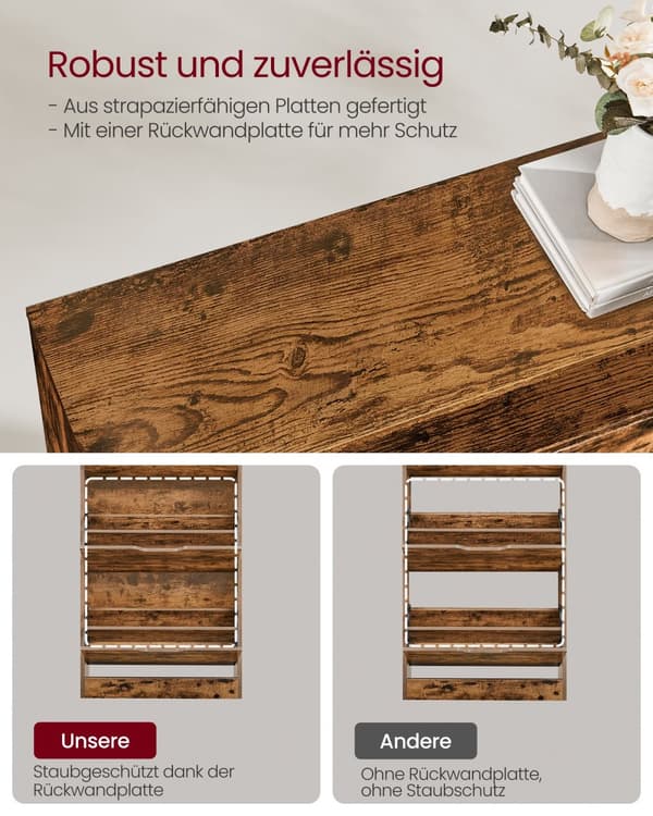 Skoskåp 2 vikdörrar, 3-facks skohylla, med 1 öppet fack, justerbar och flyttbar avdelare, för 11-16 par skor, för trånga entréer, 24 x 80 x 102 cm, r