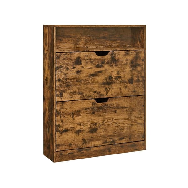 Skoskåp 2 vikdörrar, 3-facks skohylla, med 1 öppet fack, justerbar och flyttbar avdelare, för 11-16 par skor, för trånga entréer, 24 x 80 x 102 cm, r