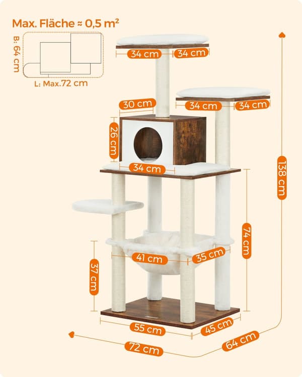 Kissan raapimispylväs 138 cm Moderni kissa huonekalut monitasoinen kissa raapimispylväs Cuddly Cave Sisal Posts riippumaton alustat pehmeä pehmoinen