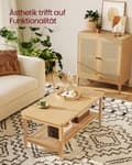 Miniatyrbillede 3 af 6: 2-trins sofabord med opbevaring, sofabord til stuen, bord med opbevaringshylde i PVC-rattan, afrundede hjørner, boho-stil, eg-beige LCT240Y57