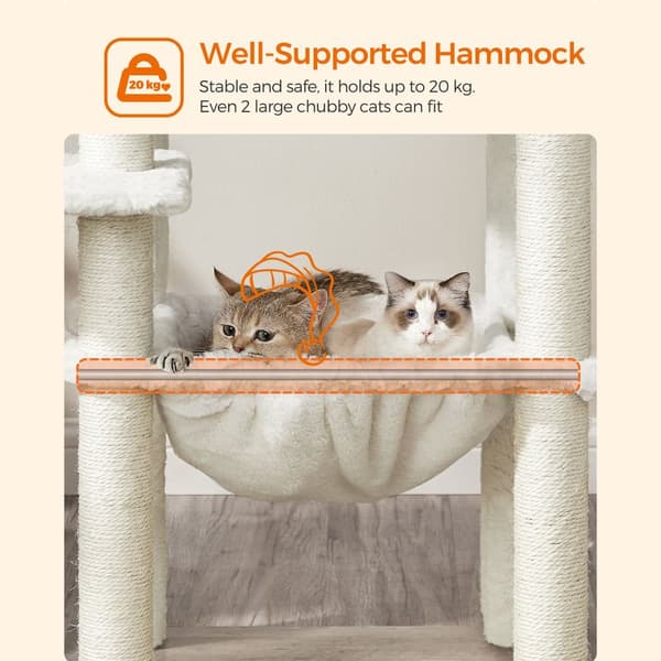 Greige PCT164G01 138 cm kattetræ Moderne kattemøbler Multi-Tier Cat Scratching Post Cuddly Cave Sisal Posts Hammock Platforms Soft Plush Washable Cus