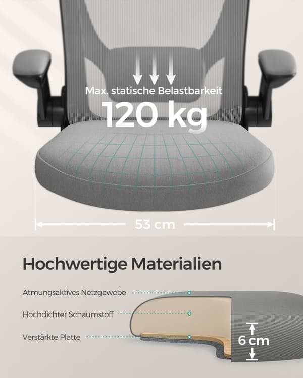 Kontorsstol ergonomisk gungfunktion armstöd duva grå