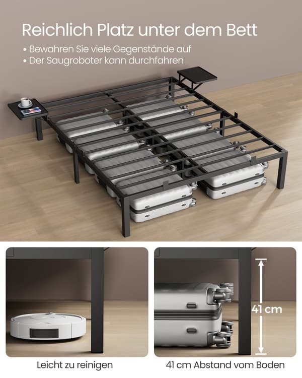 Dubbel sängram i metall 140 x 190 cm med förvaringshyllor