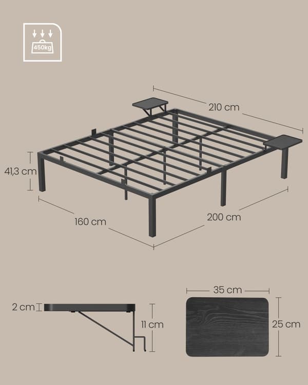 Dubbel sängram i metall 140 x 190 cm med förvaringshyllor