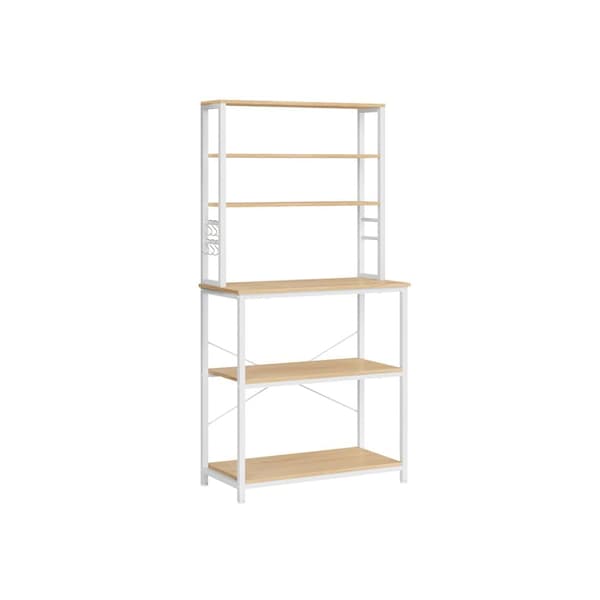 Vasagle Køkkenhyldestativ Køkkenhyldestativ, 6 hylder og kroge Stålstel, Mikrobølgestativ 40 x 80 x 167 Eg Hvid