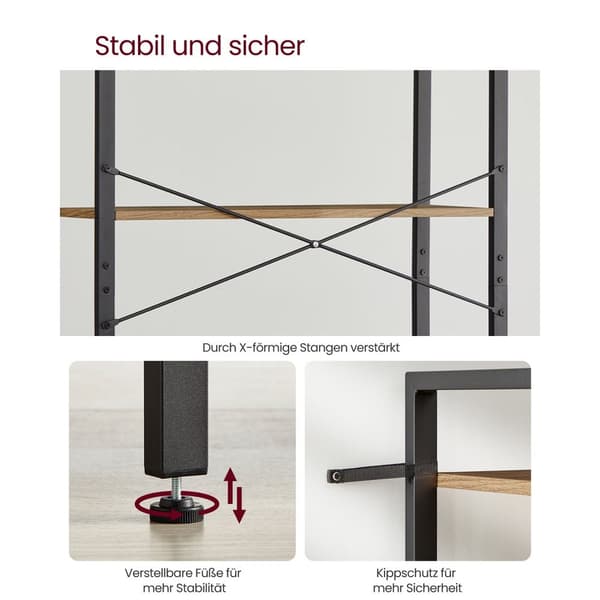 Reol 6 niveauer 30 x 80 x 186 cm mørk valnød farve-sort