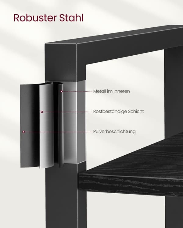 6-facks hög bokhylla, stor bokhylla, stålram, fristående hylla för vardagsrum, sovrum, hemmakontor, arbetsrum, 30 x 80 x 186 cm, industriell, Ebony B