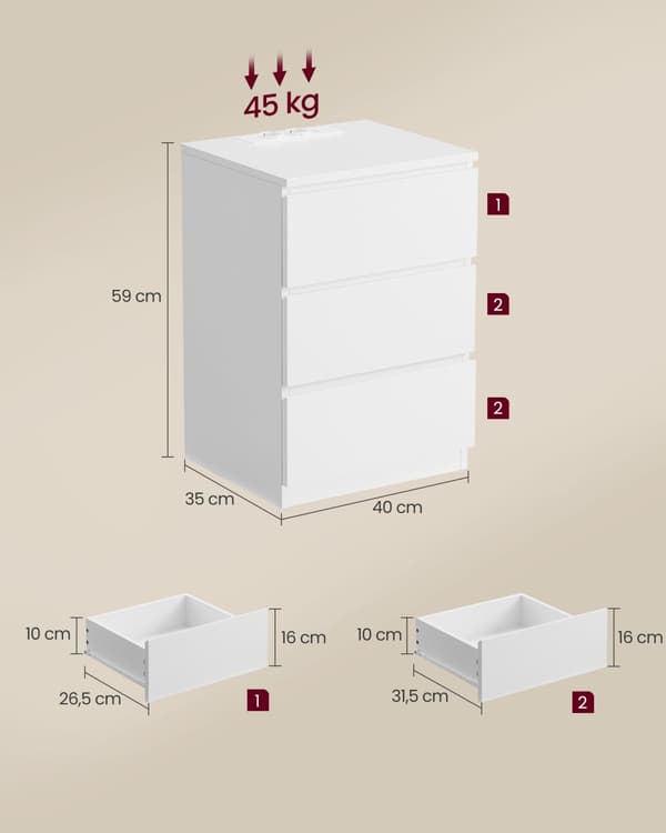 Sidebord 2 AC-stik soveværelse sky hvid
