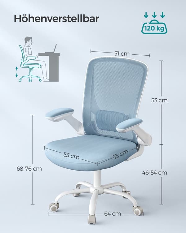 Kontorsstol ergonomiska fällbara armstöd dimblå