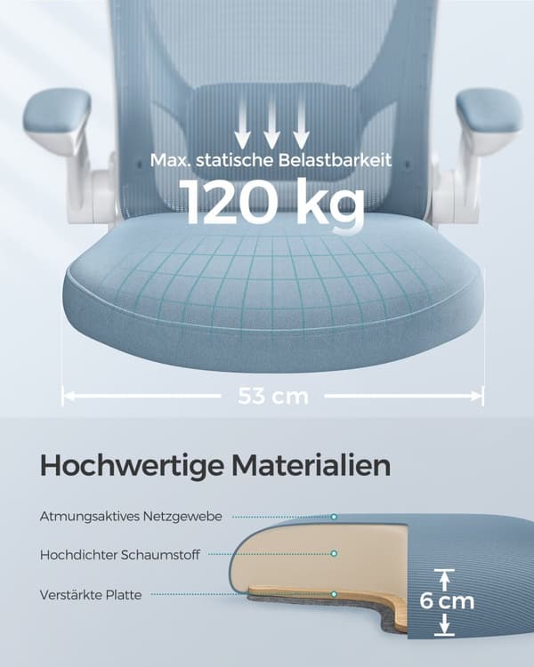 Kontorsstol ergonomiska fällbara armstöd dimblå