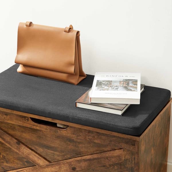 Kenkäpenkki, pehmustettu säilytyspenkki, jossa on pehmustettu istuin, säilytyskaappi, Barn-Door-tyyli, 29,9 x 15,7 x 18,9 tuumaa, Rustic Brown U