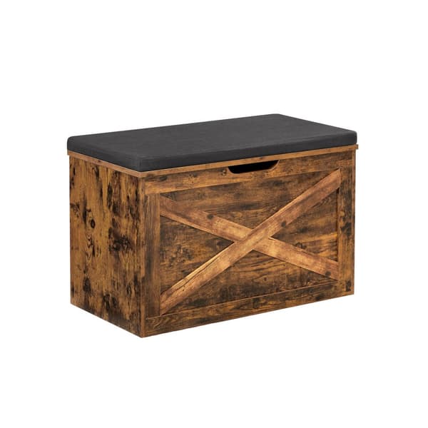 Skobänk, vadderad förvaringsbänk med vadderad sits, förvaringsskåp, ladugårdsdörrstil, 29,9 x 15,7 x 18,9 tum, rustik brun U