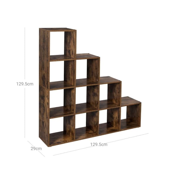 Bokhyllor, 10-kubors bokhylla, rumsavdelare, fristående hylla, med 10 fack, 129,5 x 29 x 129,5 cm, för vardagsrum, sovrum, arbetsrum, rustik brun LBC