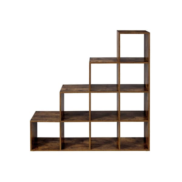 Bokhyllor, 10-kubors bokhylla, rumsavdelare, fristående hylla, med 10 fack, 129,5 x 29 x 129,5 cm, för vardagsrum, sovrum, arbetsrum, rustik brun LBC