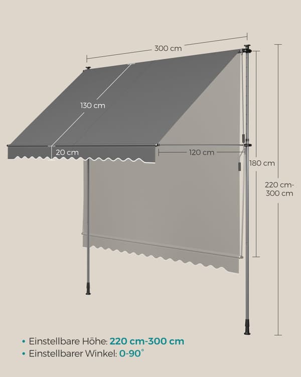 Klämbar markis med handvev 300 x 120 cm antracit