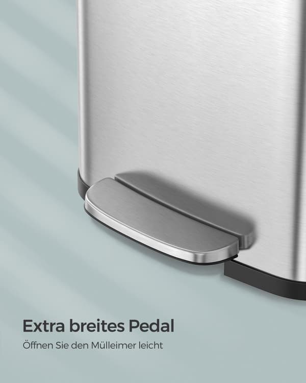 Köksavfallskorg, 50L papperskorg, metallpedal med lock, hög och stor, silver och svart