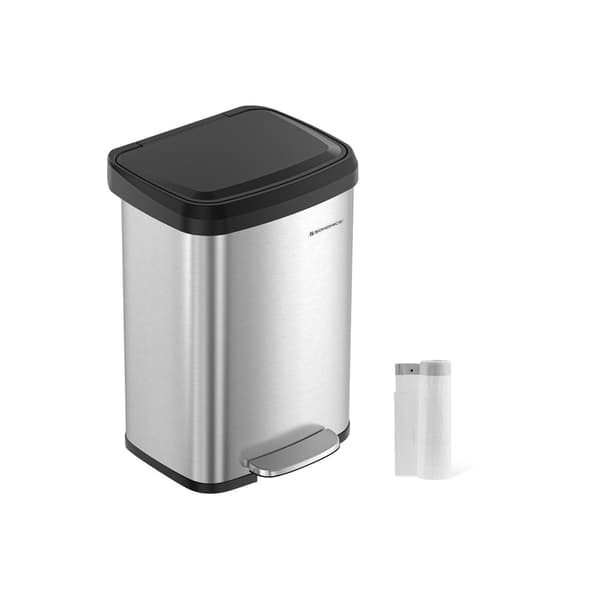 Köksavfallskorg, 50L papperskorg, metallpedal med lock, hög och stor, silver och svart