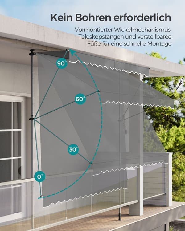 Klämbar markis med handvev 250 x 120 cm antracit