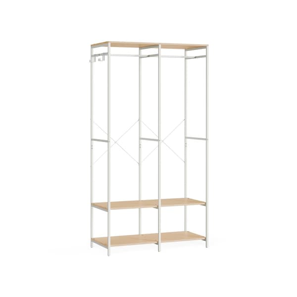 Bärbar klädgarderob, hopfällbar garderob, klädställning fristående, garderobsarrangör, med hängstänger, förvaringshyllor, löstagbara krokar, 40 x 94,