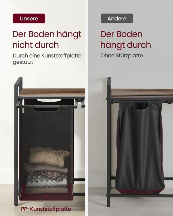 , 2 helposti ulosvedettävää ja irrotettavaa pesupussia Oxford-kangasta, metallirunko, 2 x 46 L, 73 x 33 x 72 cm, ruskea ja musta BLH201B0