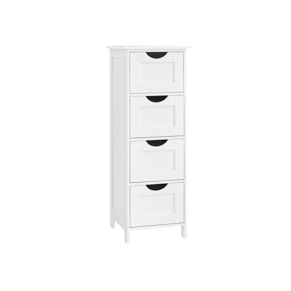 LHC40W, badeværelsesskab med 4 skuffer, kommode, 30 x 30 x 82 cm, til stue, køkken og entré, pladsbesparende, hvid
