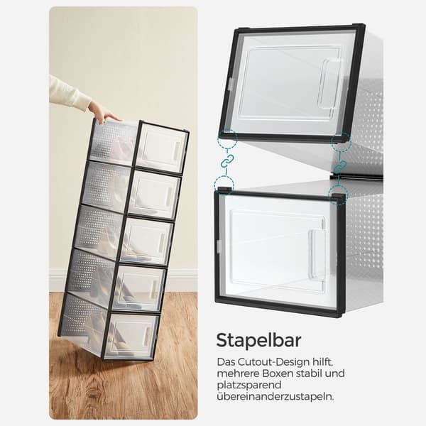 Skoæsker pakke med 18 stk. foldbare og stabelbare op til størrelse 46 gennemsigtig sort