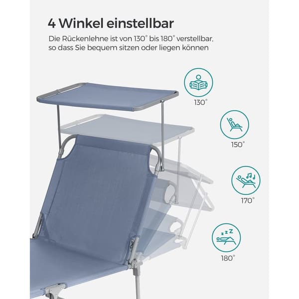 Taitettava aurinkotuoli aurinkosuojan kanssa sininen