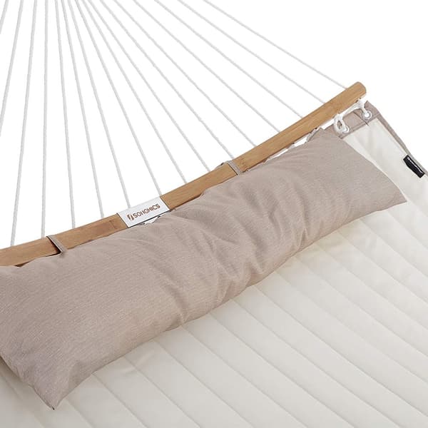 Pehmustettu kaksinkertainen riippumatto, tikattu riippumatto, jossa on irrotettava kaareva bambu Spreader Bars, Swing Bed tyynyllä, Oxford kangas, 20