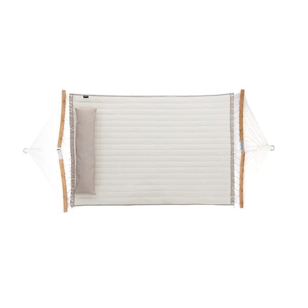 Pehmustettu kaksinkertainen riippumatto, tikattu riippumatto, jossa on irrotettava kaareva bambu Spreader Bars, Swing Bed tyynyllä, Oxford kangas, 20