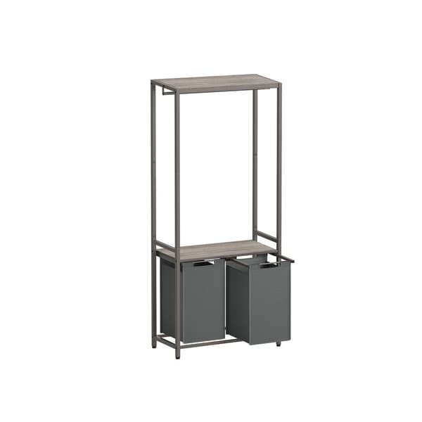 2-osioinen pyykkikori, jossa on irrotettavat ja irrotettavat vuoraukset, kaide vaatteille, 2 x 12,1 gallonaa, 28,7 x 13 x 69,7 tuumaa, kanervanharmaa
