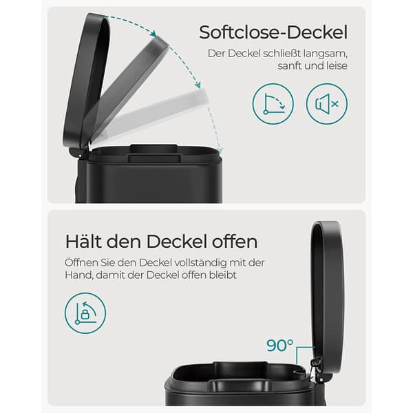 Köksavfallskorg 30L, pedal, papperskorg med mjukstängande lock och innerhink, stål, svart LTB03BK