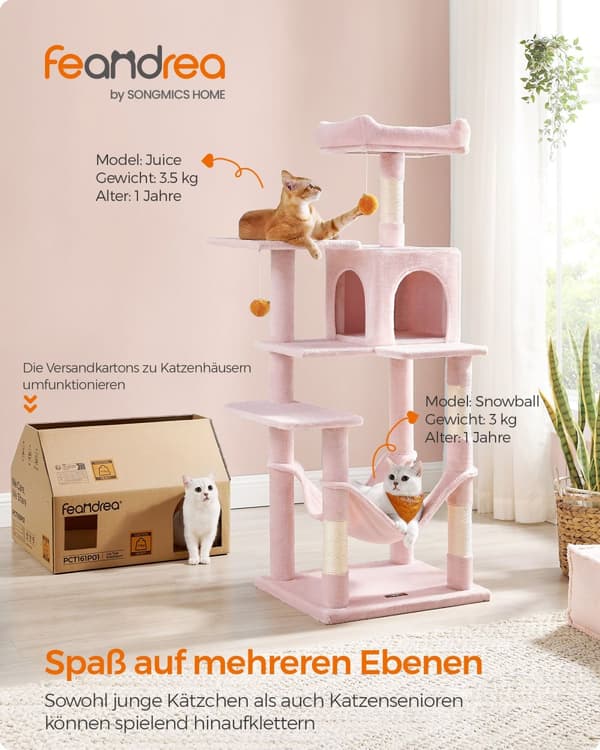 Klösbräda 143 cm hög med 2 plattformar och hängmatta pastellrosa