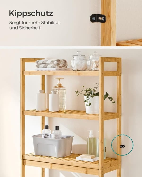 Toaletthylla 3-delad bambu justerbar naturfärg