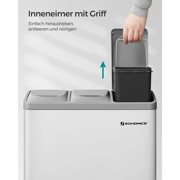 Pedalspand, 3 x 8L genbrugsspand, metalskraldespand med 3 rum, affaldssortering til køkkenet, inkluderer 15 affaldsposer, nem at rengøre, stål, hvid