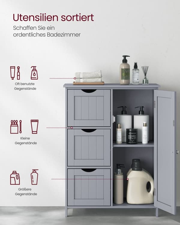 Golvförvaringsskåp för badrum, badrumsförvaringsenhet med 3 lådor, 1 justerbart hyllplan, fristående badrumsskåp, 11,8 x 23,6 x 31,5 tum, Dove Gray B