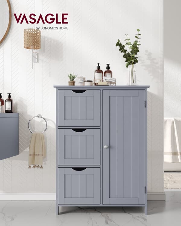 Golvförvaringsskåp för badrum, badrumsförvaringsenhet med 3 lådor, 1 justerbart hyllplan, fristående badrumsskåp, 11,8 x 23,6 x 31,5 tum, Dove Gray B