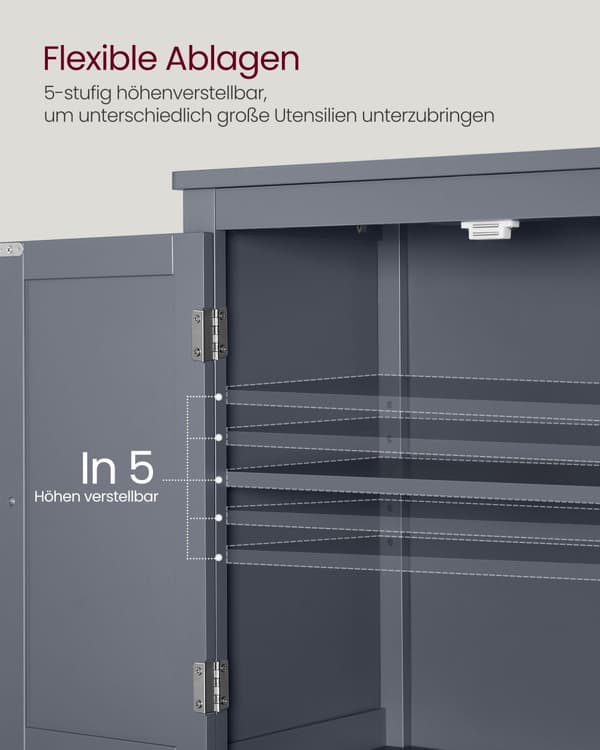 Opbevaringsskab på badeværelsesgulvet, fritstående skab med 4 døre, justerbare hylder, 11,8 x 23,6 x 43,3 tommer, skifergrå BBC552G01