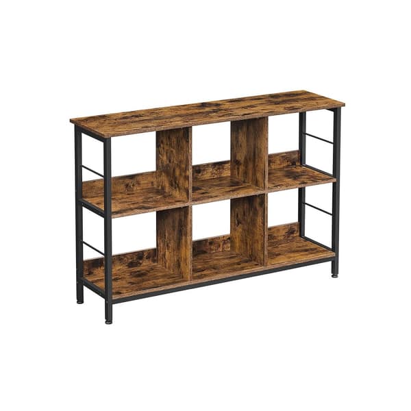 Bokhylla, bokhylla, hyllplan, TV-stativ, konsolbord, 6 fack, för kontor, vardagsrum, sovrum, 33 x 120 x 80 cm, industriell design, rustikt brunt och