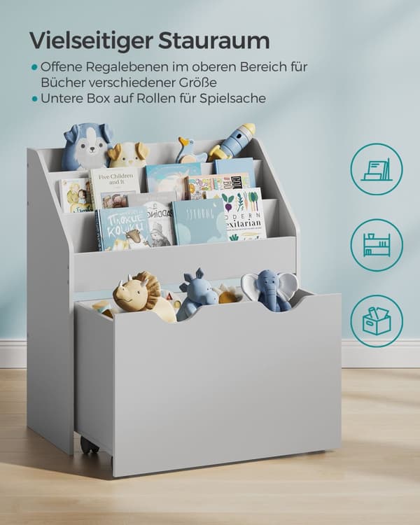 Leksakshylla med 3 hyllplan på hjul dove grey