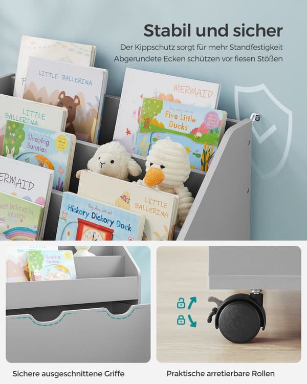 Leksakshylla med 3 hyllplan på hjul dove grey